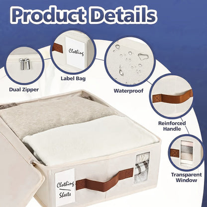 Handled Bed Sheet Storage Cases in Gray or White with Front Windows and Four- or Eight-Piece Sets
