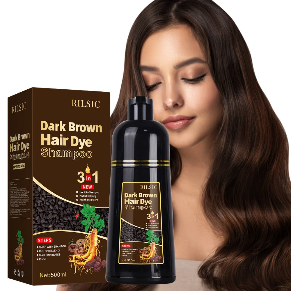 Herbal Hair Dye Shampoo 3-in-1 with Plant Squalene 2pcs 16.91oz, Instant Gray Hair Coverage, Natural Color in Minutes