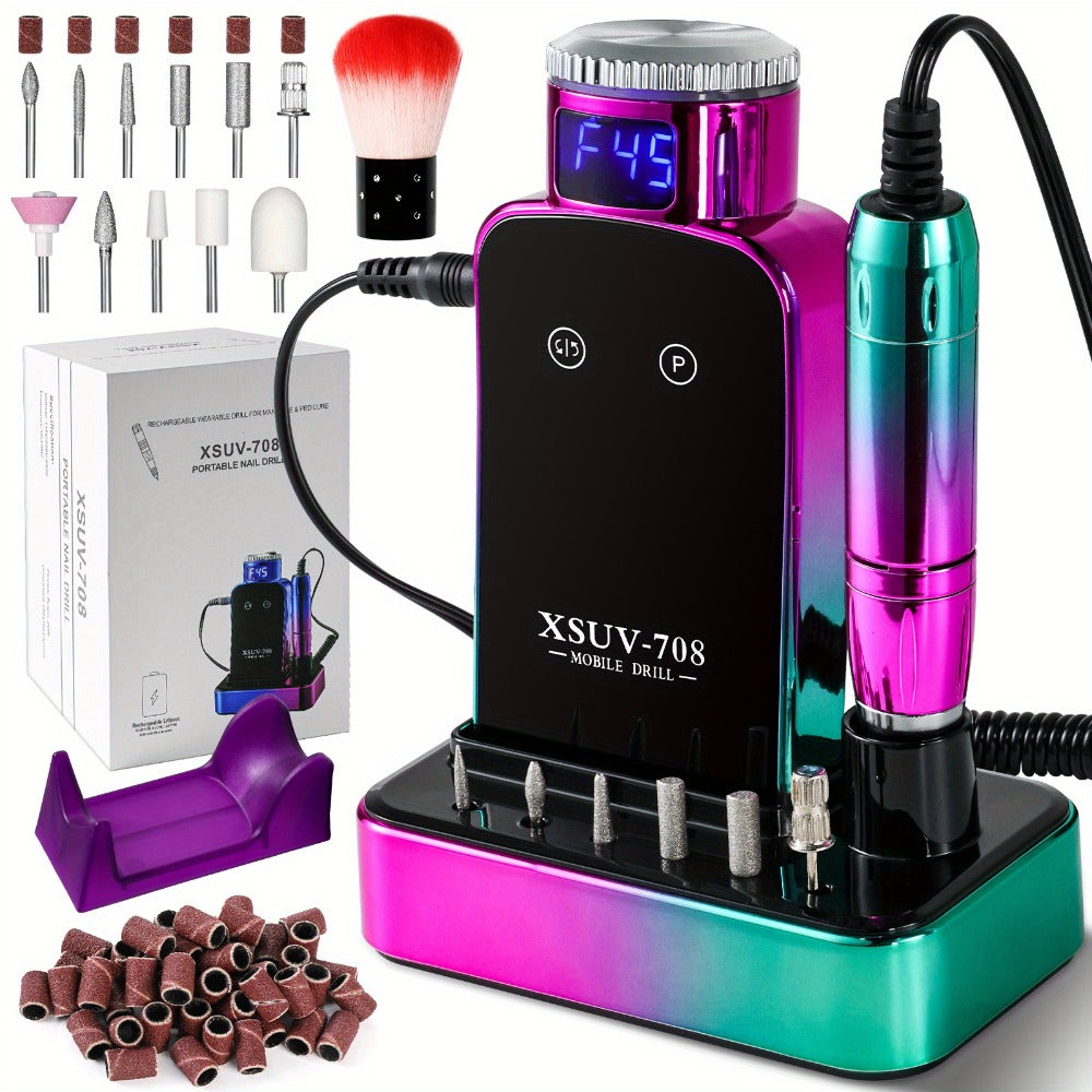 Electric Nail Drill 45000 RPM Cordless Kit with Charging Base, Display and Four Color Options