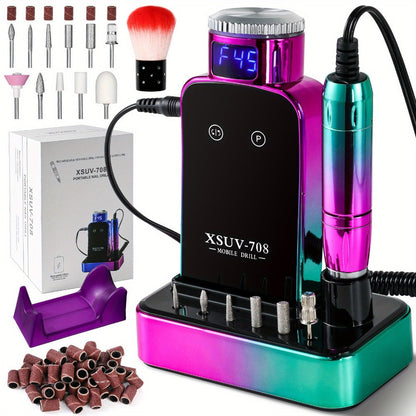 Electric Nail Drill 45000 RPM Cordless Kit with Charging Base, Display and Four Color Options