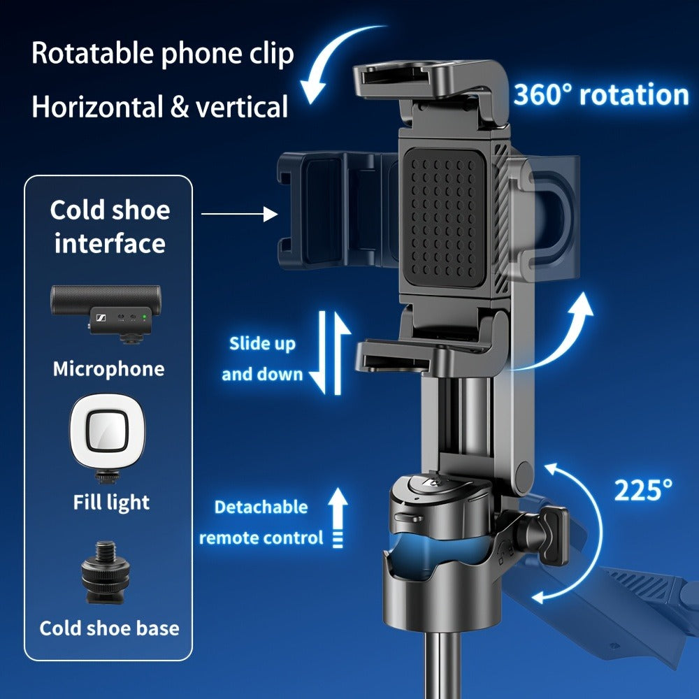One-Click Release Selfie Stick Tripod 16 Inch Extendable with Wireless Bluetooth Remote & 360° Rotating Bracket