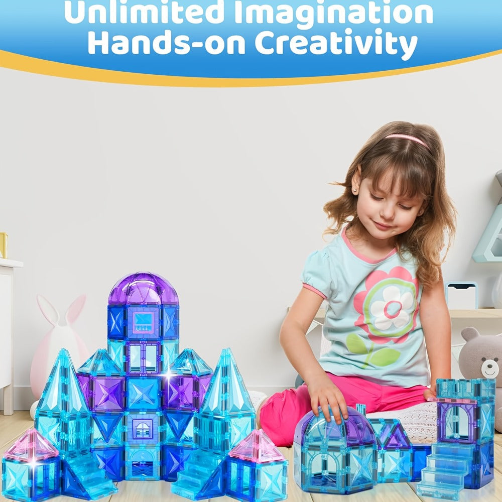 Castle Magnetic Tiles Building Set 102 or 116 Pcs, 3D STEM Sensory Blocks, Pretend Castle Playset for Preschool Boys & Girls Ages 3+