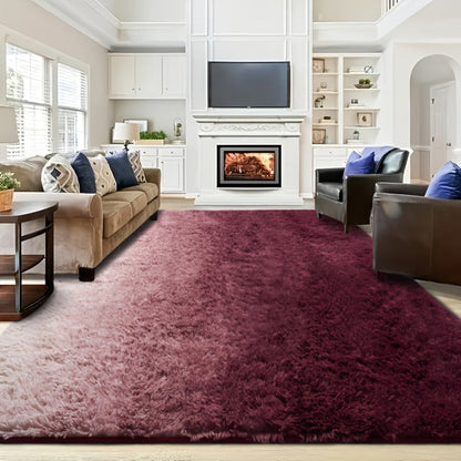 Gradient Color Soft Area Rug – Washable Anti-Slip Shaggy Fluffy Carpet for Living Room & Bedroom | Modern Machine-Made Floor Mat