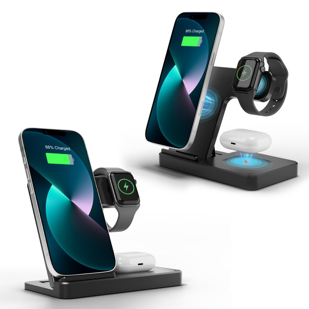 Wireless Charging Station, Foldable 3-in-1 15W MagSafe-Compatible Stand with Adapter-Option Variants for Apple Devices