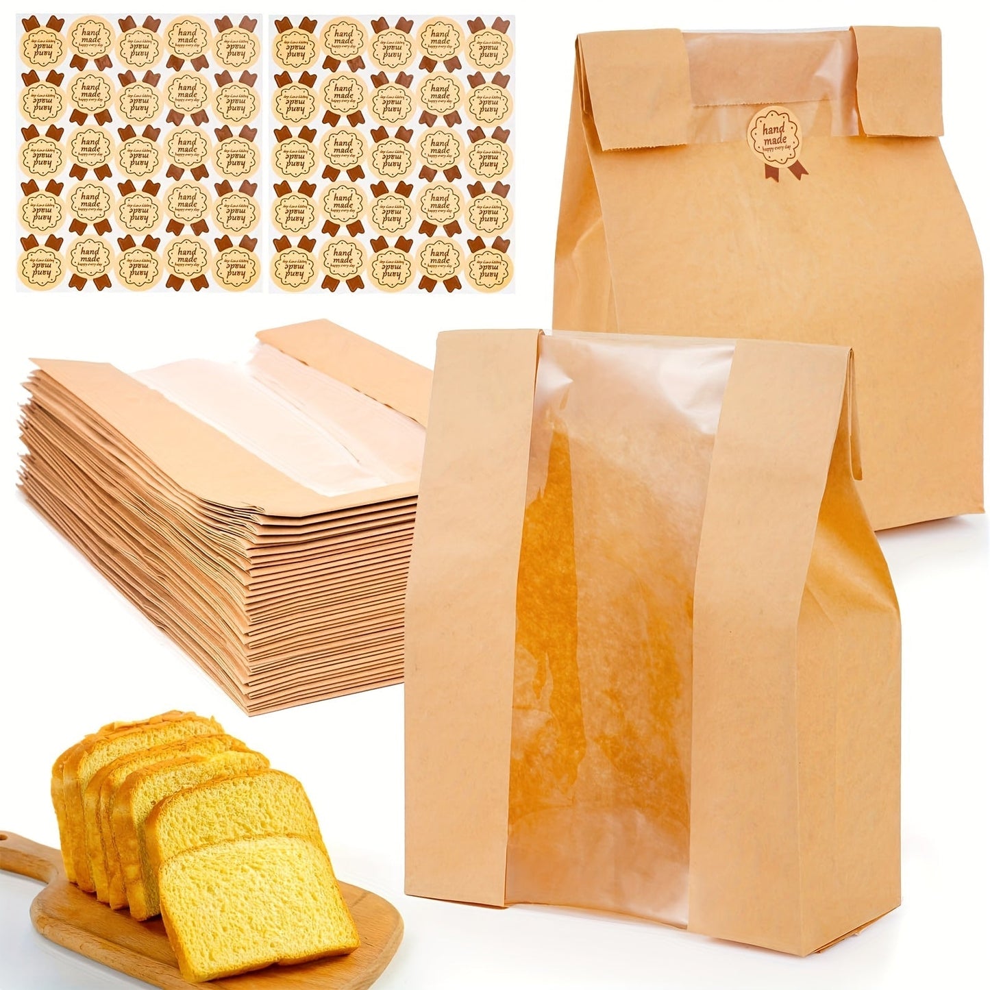 Bread Bags 100pcs Paper with Window 50% Thicker 13.7x8.2x3.7in Sourdough Homemade Bread for Entryways, Bedrooms and Living Spaces