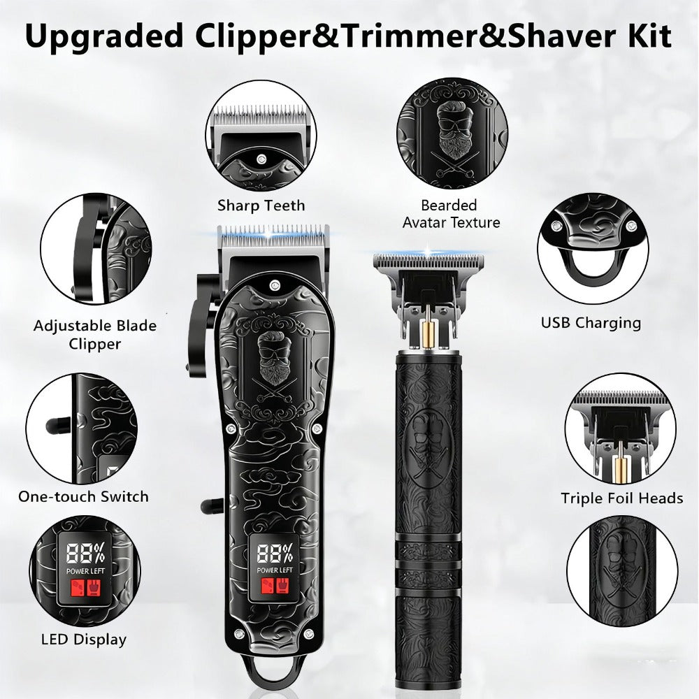 Electric Grooming Kit Foil Shaver Beard Trimmer & Nose Ear Hair Trimmer Set with LCD Power for Everyday Face, Beard and Body Grooming