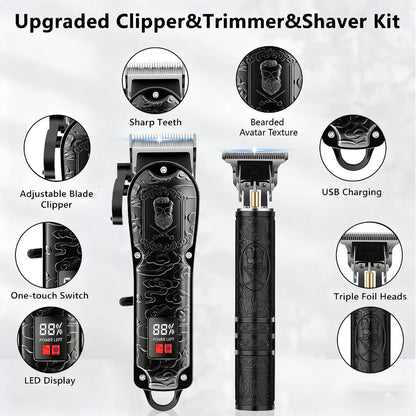 Electric Grooming Kit Foil Shaver Beard Trimmer & Nose Ear Hair Trimmer Set with LCD Power for Everyday Face, Beard and Body Grooming