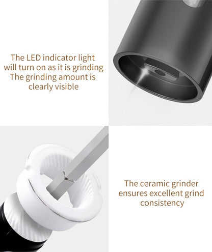 Electric Salt and Pepper Grinder Set, Rechargeable Mills with LED Light, Adjustable Coarseness & 3.72oz for Home Kitchen