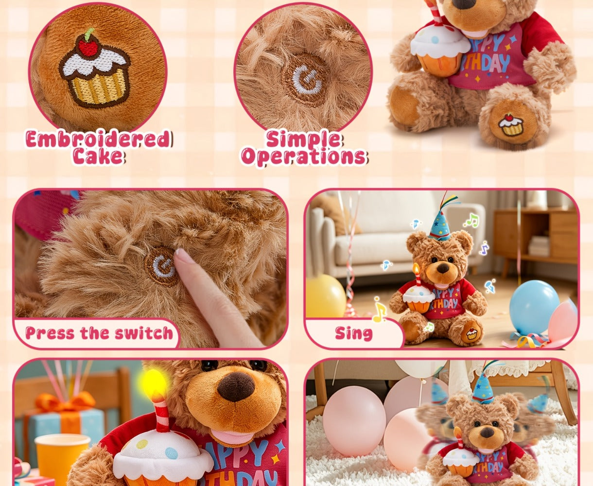 Singing Birthday Teddy Bear Plush Toy 13.5 Inch Interactive Stuffed Animal with the Listed Color, Size or Set Options for Everyday Use