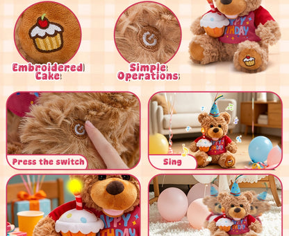 Singing Birthday Teddy Bear Plush Toy 13.5 Inch Interactive Stuffed Animal with the Listed Color, Size or Set Options for Everyday Use