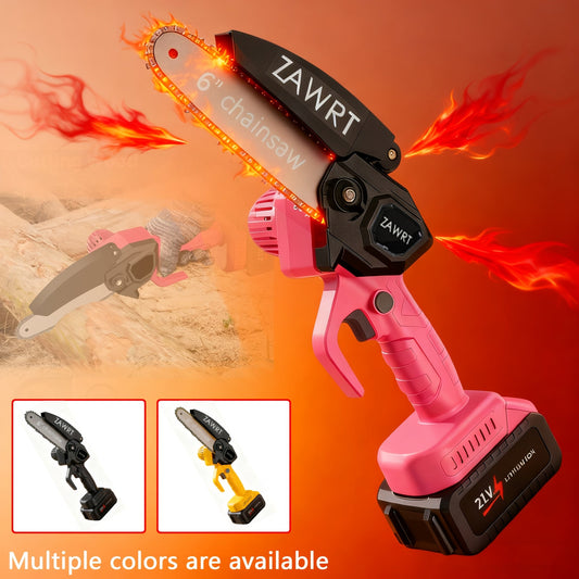 Electric Mini Chainsaw 6-Inch with Debris Guard & Toolbox - Cordless Handheld Pruning Saw with Safety Lock