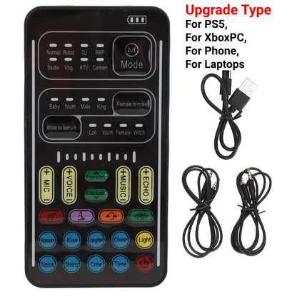 Voice Changer Sound Card with 8 Voice Effects & LED Lights, Portable Live Sound Board for PS4, PS5