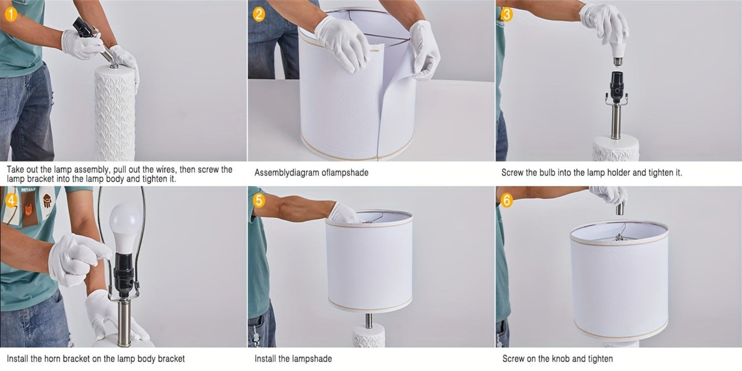 Table Lamp with Ceramic Textured Base, Drum Shade, 9W LED Bulb, Five Colors and Three Color Temperatures