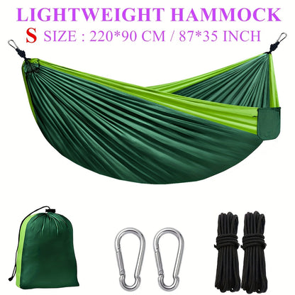 Green Lightweight Camping Hammock with 87 x 35-Inch Nylon Bed, Two Hooks, Suspension Ropes and Carry Bag