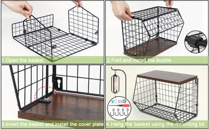 Stackable Metal Wire Fruit Basket with Lid, 1 or 2-Tier Hanging Kitchen Pantry Storage Bin