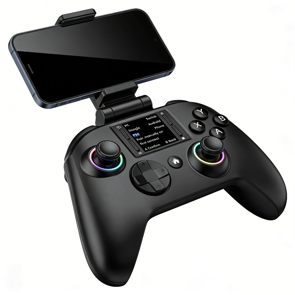Touchscreen Wireless Gaming Controller in Black with Four Back Buttons and Optional Detachable Phone Bracket