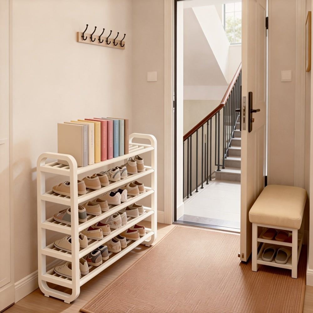 Shoe Rack 5-Tier Narrow Floor Organizer for Up to 18 Pairs in Black or White Tool-Free Options