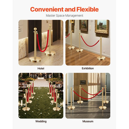 Stanchion Posts with Red Velvet Rope Set – Gold Crowd Control Barrier, for Home, Office and Event Organization