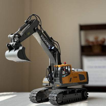RC Excavator Toy 1:24 Scale 2.4GHz 9-Channel Remote Control with Alloy Metal Cap Lights & Sound Rechargeable Battery