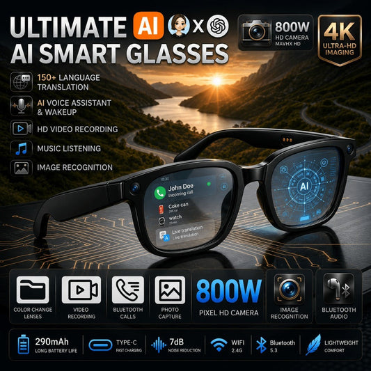 Smart Glasses with Camera and Bluetooth, 8MP Camera Eyewear with Translation, Object Recognition, Touch Control and Bluetooth Audio