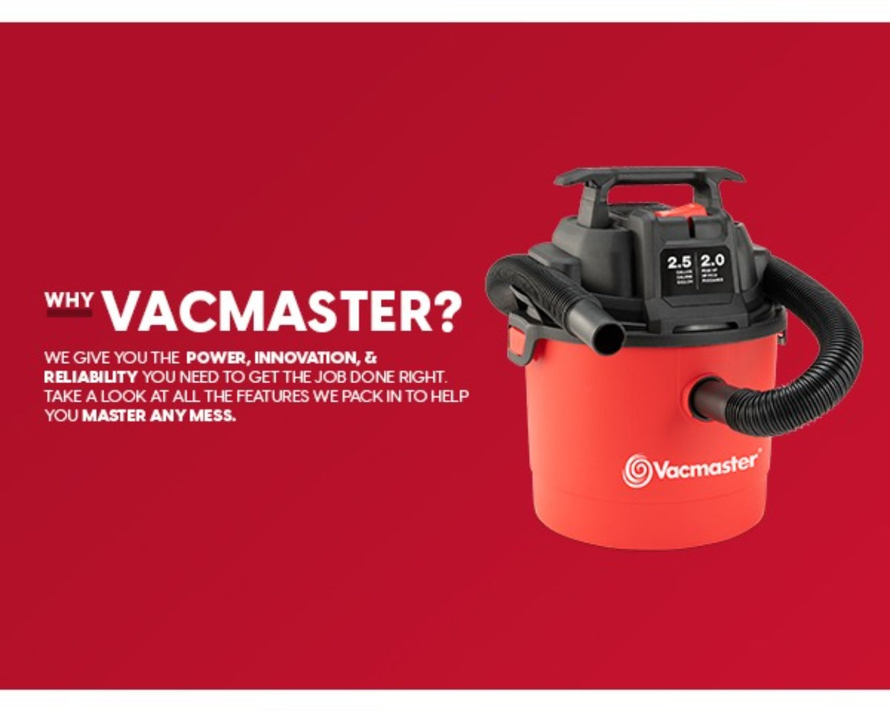 Wet Dry Vacuum Cleaner 2.5 Gallon Shop Vac, Vacmaster 2 Peak HP with Blower Function, Wall Mount & On-Board Storage for Garage