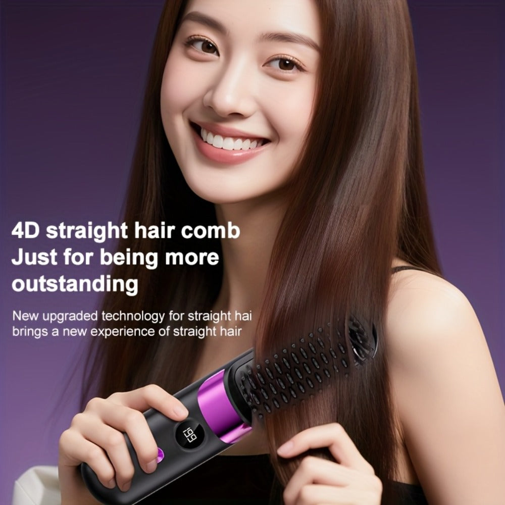 Cordless Hair Straightening Brush USB Rechargeable Portable Heated Straightener Comb Mini, for Home, Travel and Salon Hair Styling