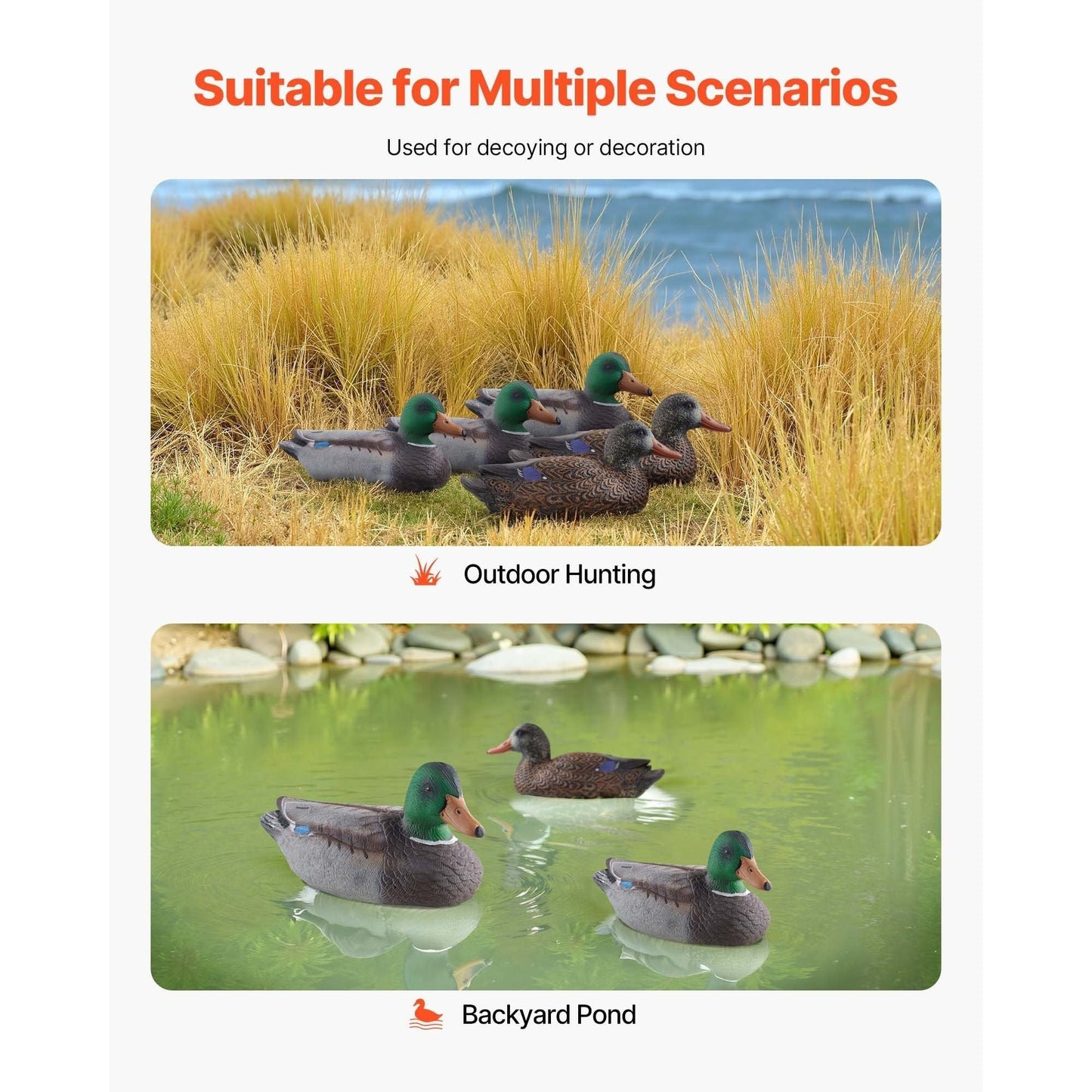 Duck Decoys 6-Pack – Realistic Floating Teal Decoy Set with Bionic Painting, XPE Compression Storage, 3 Male & 3 Female Ducks for Hunting