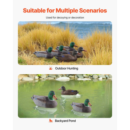 Duck Decoys 6-Pack – Realistic Floating Teal Decoy Set with Bionic Painting, XPE Compression Storage, 3 Male & 3 Female Ducks for Hunting