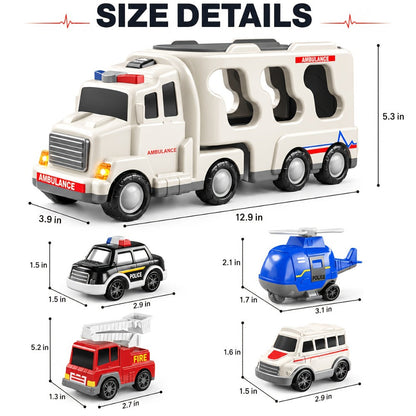 Ambulance Carrier Truck Toy Set 5-in-1 with Light & Sound for Kids Ages 3-8 with the Listed Color, Size or Set Options for Everyday Use