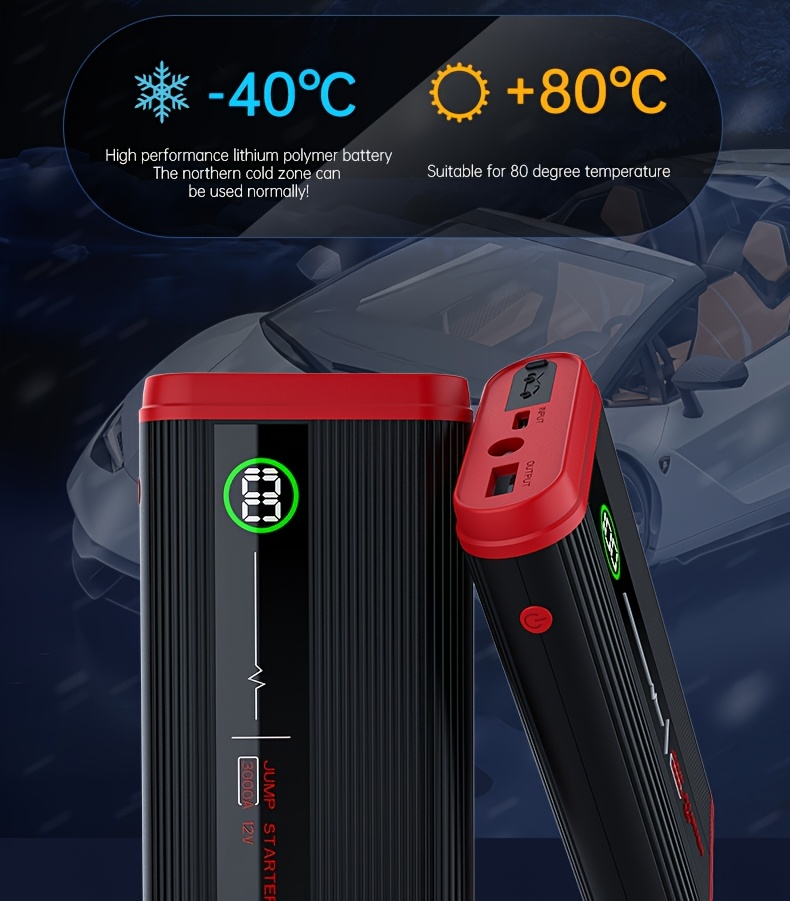 Lithium Jump Starter 3000A 8000mAh 12V Battery Pack USB-C Recharge Round LED Display for 6.0L Diesel for Garden, Patio and Yard Use