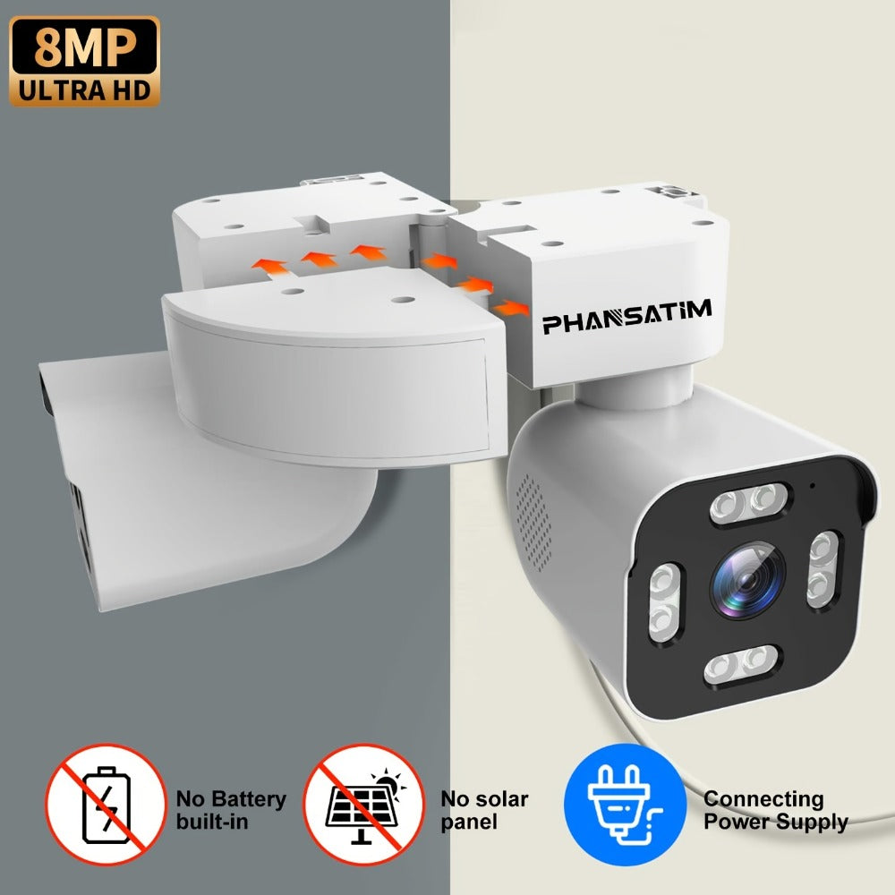 Security Camera 8MP Dual-Lens PTZ Model with 360 Panoramic View, Full-Color Night Vision and IP66