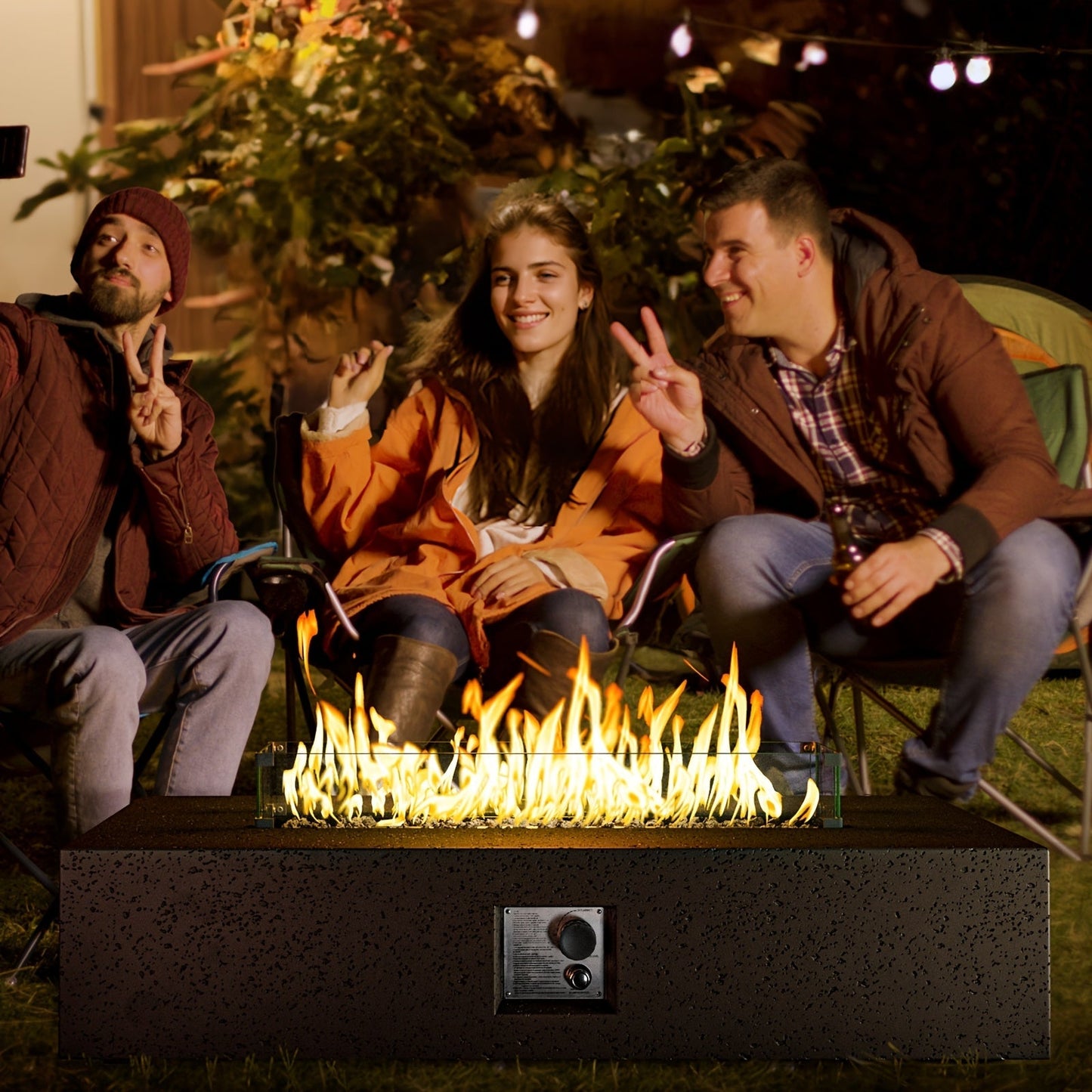 Gas Fire Pit Table Outdoor Propane Fire Pit 16" Round Patio Firepit Table 50000 BTU Electronic Ignition for Backyard Garden Pool Party
