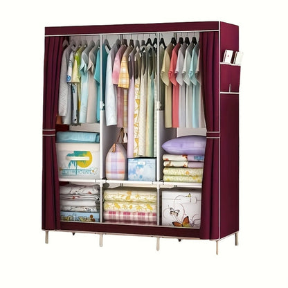 Portable Wardrobe Closet with Steel Frame & Non-Woven Shelves, Dustproof Clothes Storage Organizer