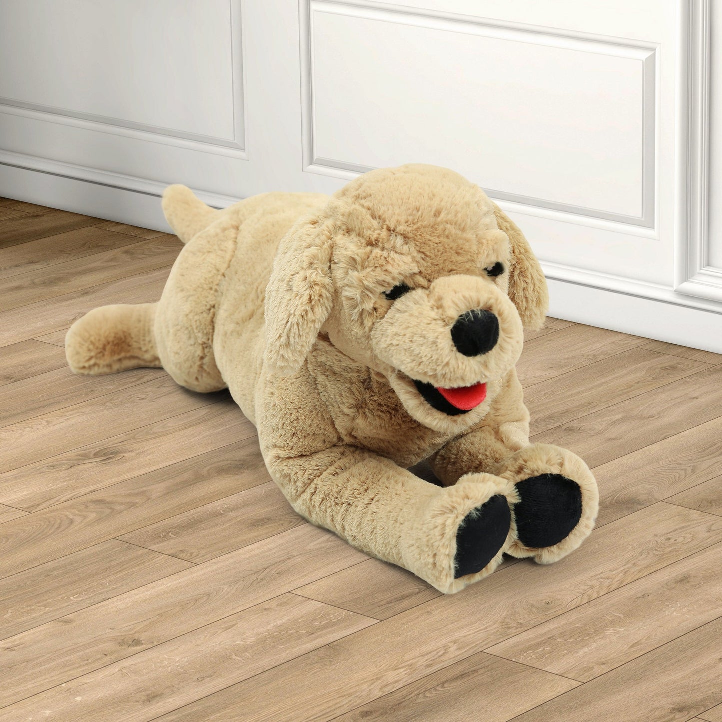 21-Inch Golden Retriever Plush Dog with Lying Pose, Tan Coat and Black Paw Details for Display