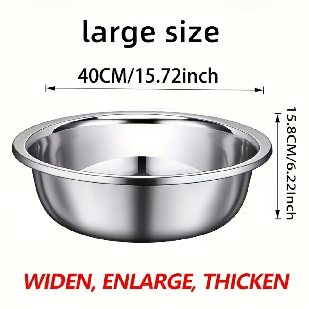 Large Stainless Steel Mixing Bowl, 304 Salad & Wash Basin, Hammer Finish, Base, Rounded Edges, Kitchen