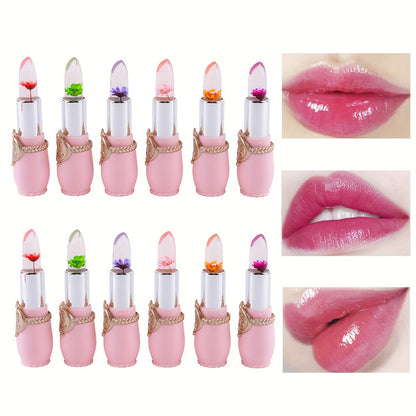 Lipstick Set, 12-Piece Flower-Core Jelly Collection with Pink-and-Black or Black-and-Black Case Options