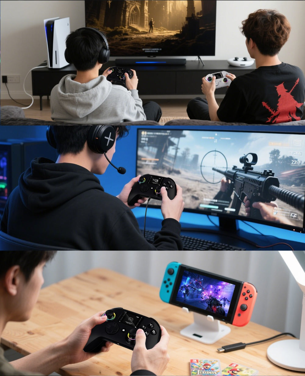 Touchscreen Wireless Gaming Controller in Black with Four Back Buttons and Optional Detachable Phone Bracket