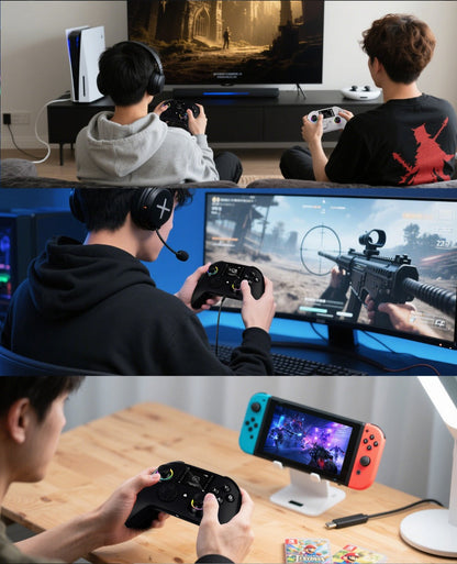 Touchscreen Wireless Gaming Controller in Black with Four Back Buttons and Optional Detachable Phone Bracket