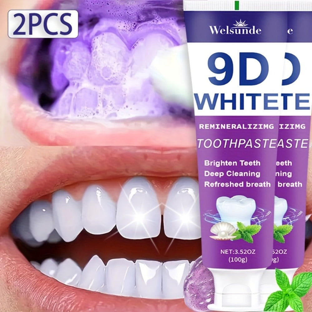 Two-Pack 100g Purple Mint Toothpaste with Hydroxyapatite and Niacinamide Listed on Ingredient Panel