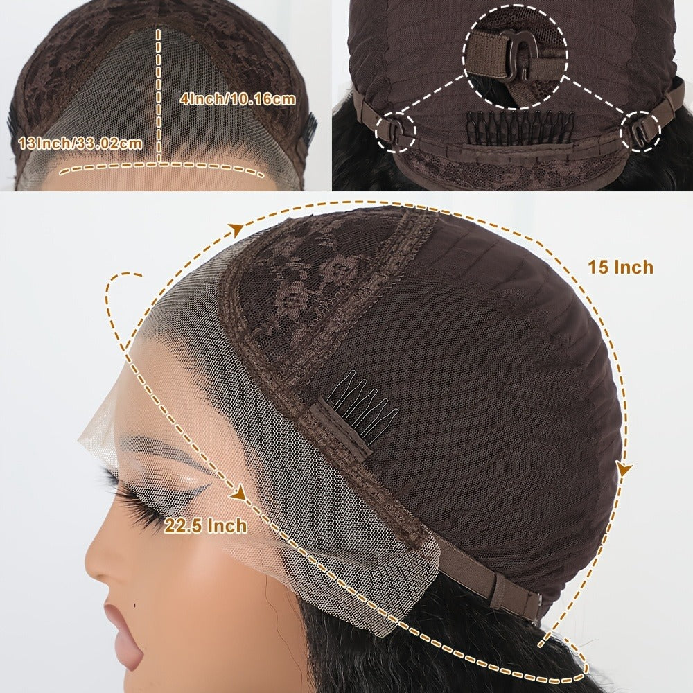 Synthetic Wig 26-Inch Black Kinky-Straight Yaki with HD Lace Front, Glueless Cap and with Item-Specific Color, Length, Texture and Cap
