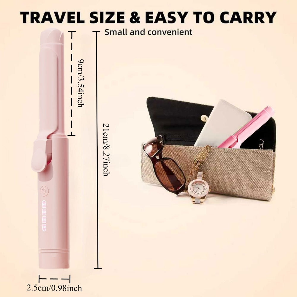 Mini Cordless Curling Iron Portable Ceramic Hair Curler USB Rechargeable 4-Temperature Settings Travel Hair Styling Tool for Curling