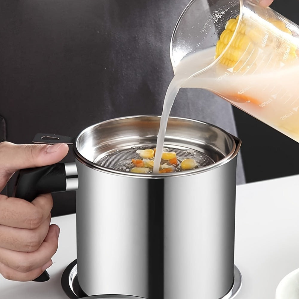 Grease Container with Strainer Stainless Steel – Kitchen Bacon Fat Storage Can with Easy Pour Handle for Cooking Oils and Fats