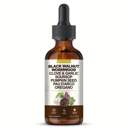 Black Walnut Wormwood Tincture 2 fl oz, Gut Health & Colon Cleanse Herbal Drops with Soursop, Oregano