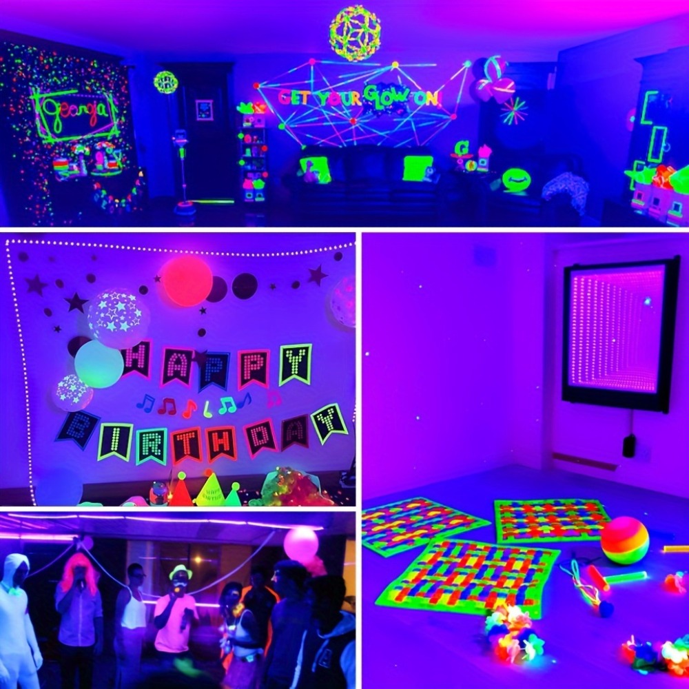 UV Black Light Bars & Strips 8-Piece Set, 385-400nm USB Powered 5V LED Blacklight for Glow Party
