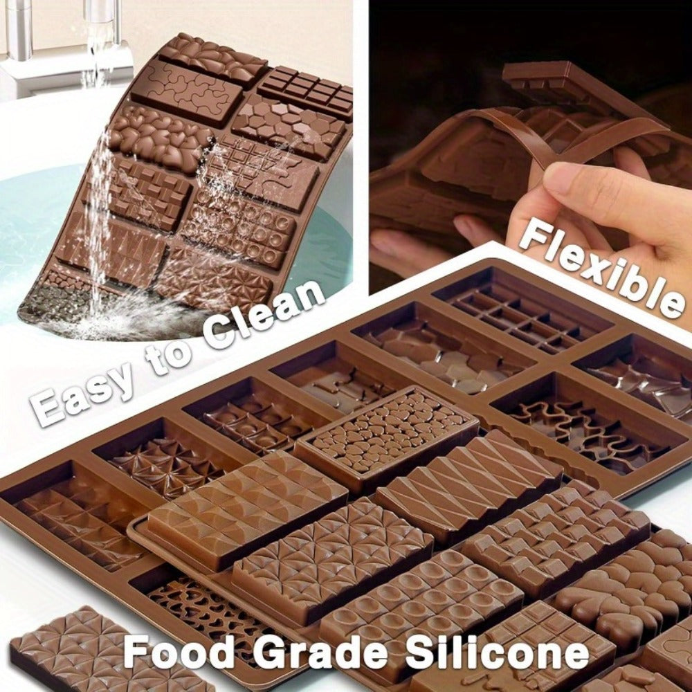 Silicone Chocolate Molds 3 Pack, 12 Cavity Food Grade BPA-Free Non-Stick Chocolate Bar Mold with Scraper, Easy Pop Out Candy Mold