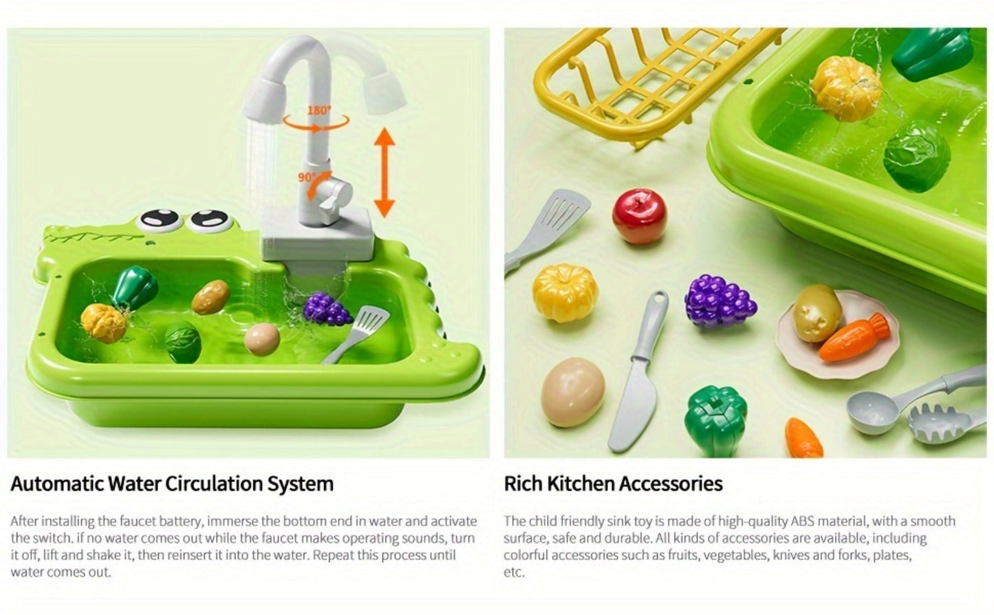 Kids Play Sink Toy with Running Water, Water Cycle System Pretend Play Dishwasher Kitchen Sink for Toddlers Boys & Girls