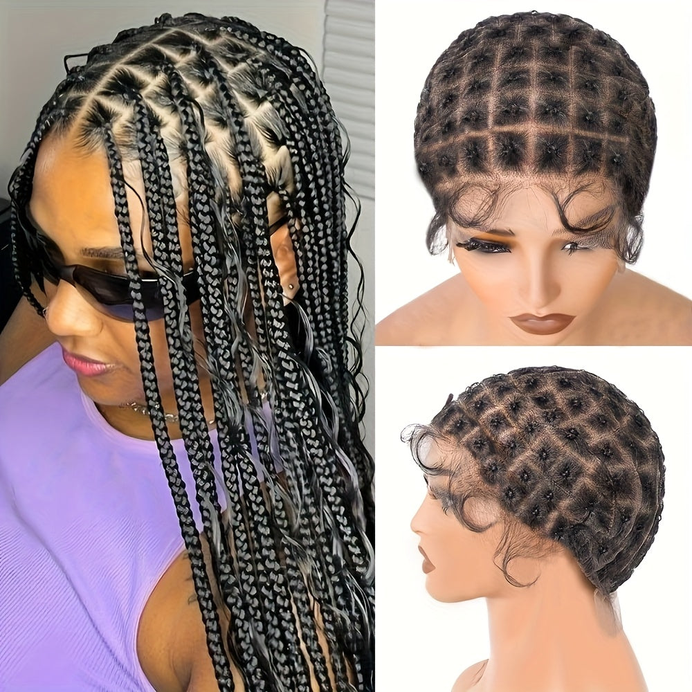 Braided Wig Cap Double Full Lace with Baby Hair Glueless Breathable Adjustable 22 Inch | 81-120 Sections Goddess Box Braid Faux Locs Passion