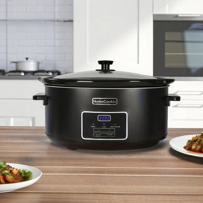 Slow Cooker 7.5 Quart Digital Programmable with Timer Ceramic Pot Stainless Steel Housing for Entryways, Bedrooms and Living Spaces