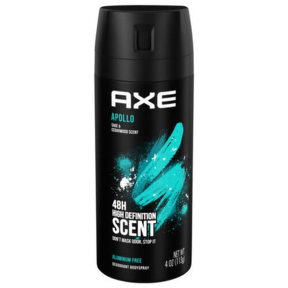 AXE Apollo Body Spray Deodorant Men Aluminum Free Long-Lasting Odor Protection Sage Cedarwood Scent 4oz 3 Count Pack Fresh Masculine