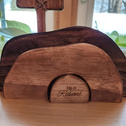 Easter Cross Decoration Wood He Is Risen Wooden Tomb Easter Resurrection Scene for Tray, Tabletop & Shelf